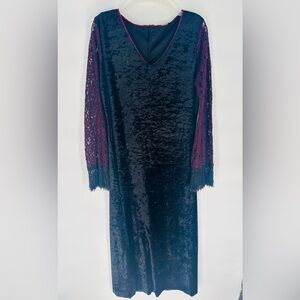 Womens Gown Velvet Flowy Long Sleeve Lace Up Shiny Empire Aline Mesh Large